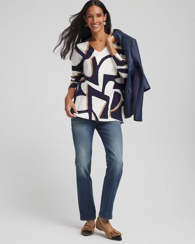 Geo Intarsia V-Neck Tunic - image 3
